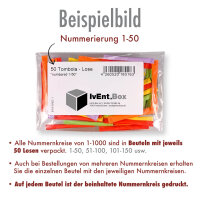 Regenbogenlose, Gewinnlose 1 - 100, optional mit Nieten & Aufklebenummern