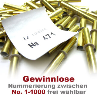 Röllchenlose goldfarben, 50 nummerierte Gewinnlose, mögliche Nummerierung zwischen 1 - 1000 301 - 350