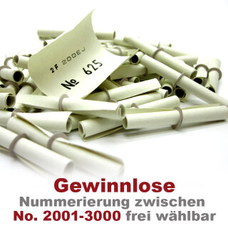 Röllchenlose weiß, 50 Gewinnlose, mögliche Nummerierung 2001 - 3000 2701 - 2750