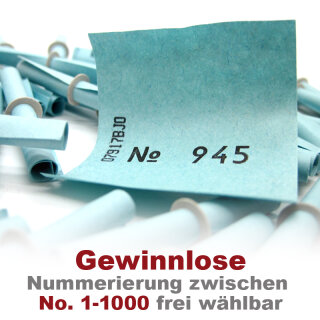 Röllchenlose blau, Farbenlotterie, 50 Gewinnlose, mögliche Nummerierung 1 - 1000 551 - 600