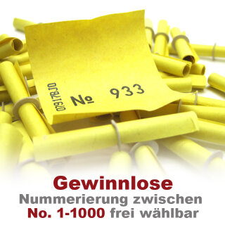 Röllchenlose gelb, Farbenlotterie, 50 Gewinnlose, mögliche Nummerierung 1 - 1000 51 - 100